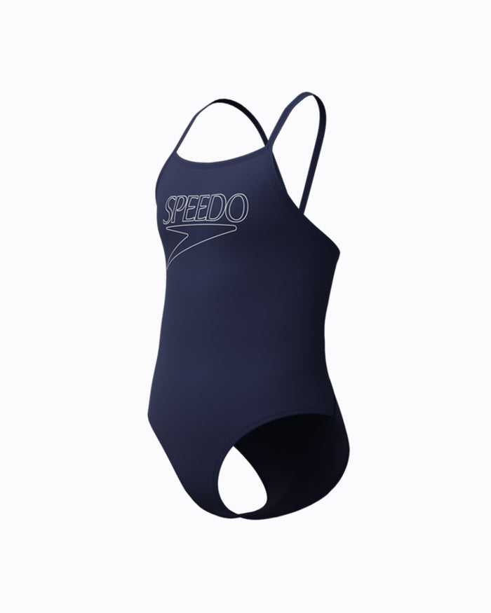 Speedo Junior's (W) Endurance+ Logo Thinstrap 1pc Swimsuit - Navy/Blue