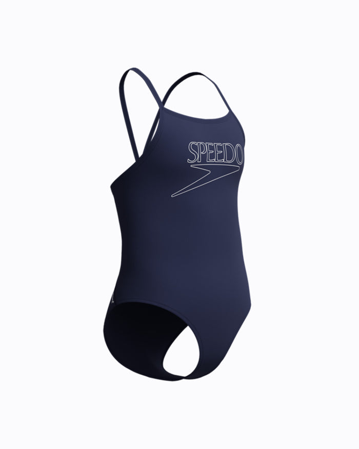 Speedo Junior's (W) Endurance+ Logo Thinstrap 1pc Swimsuit - Navy/Blue