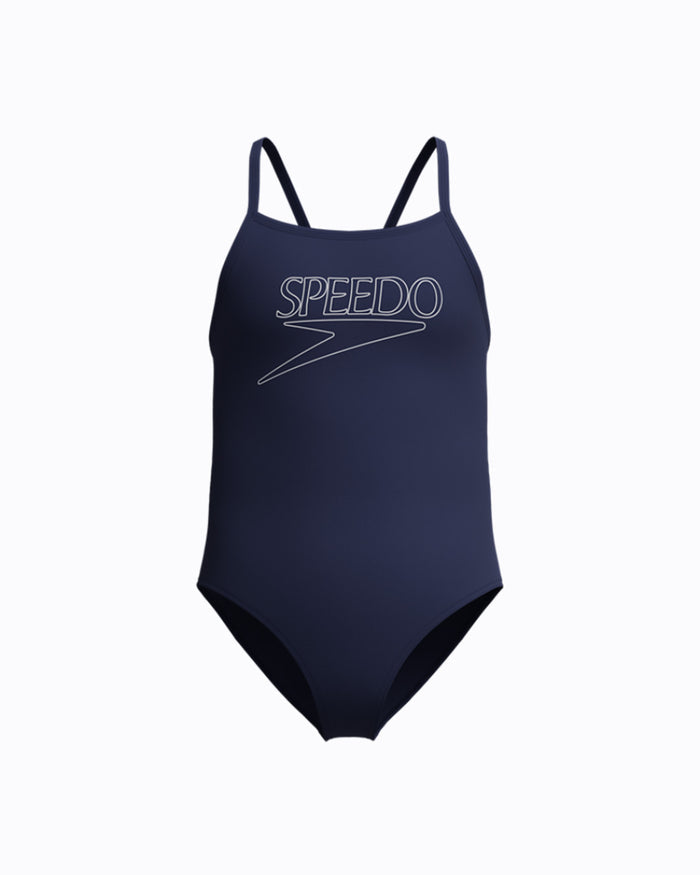 Speedo Junior's (W) Endurance+ Logo Thinstrap 1pc Swimsuit - Navy/Blue