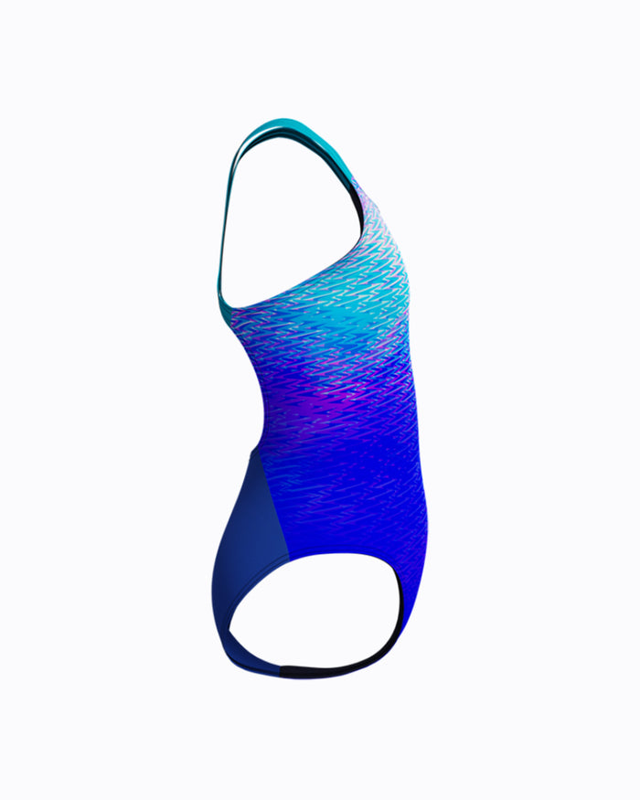 Speedo Junior's (W) ENG Print Powerback 1pc Swimsuit - Blue/Pink