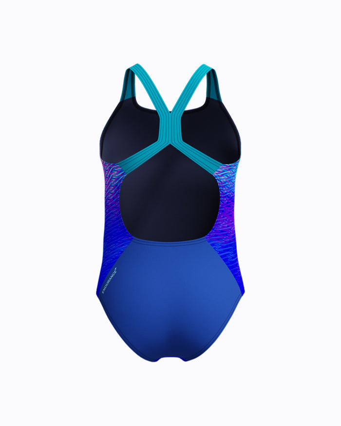 Speedo Junior's (W) ENG Print Powerback 1pc Swimsuit - Blue/Pink