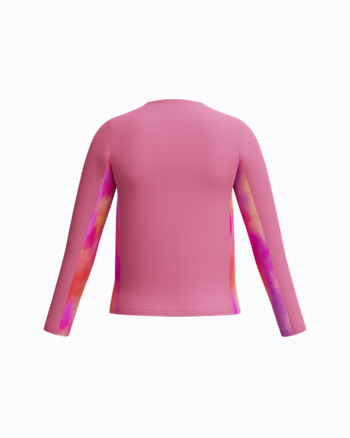 Speedo Junior's (W) L/S Print Splice Rash Guard - Pink/Orange