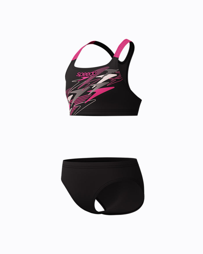 Speedo Junior's (W) Medley Logo Racerback 2pc Bikini Set - Black/Pink