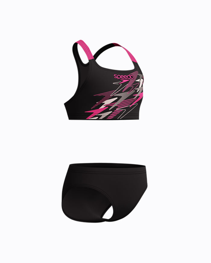 Speedo Junior's (W) Medley Logo Racerback 2pc Bikini Set - Black/Pink
