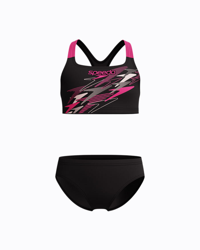 Speedo Junior's (W) Medley Logo Racerback 2pc Bikini Set - Black/Pink