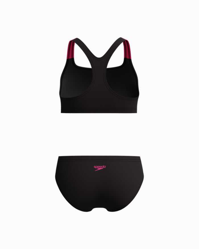 Speedo Junior's (W) Medley Logo Racerback 2pc Bikini Set - Black/Pink
