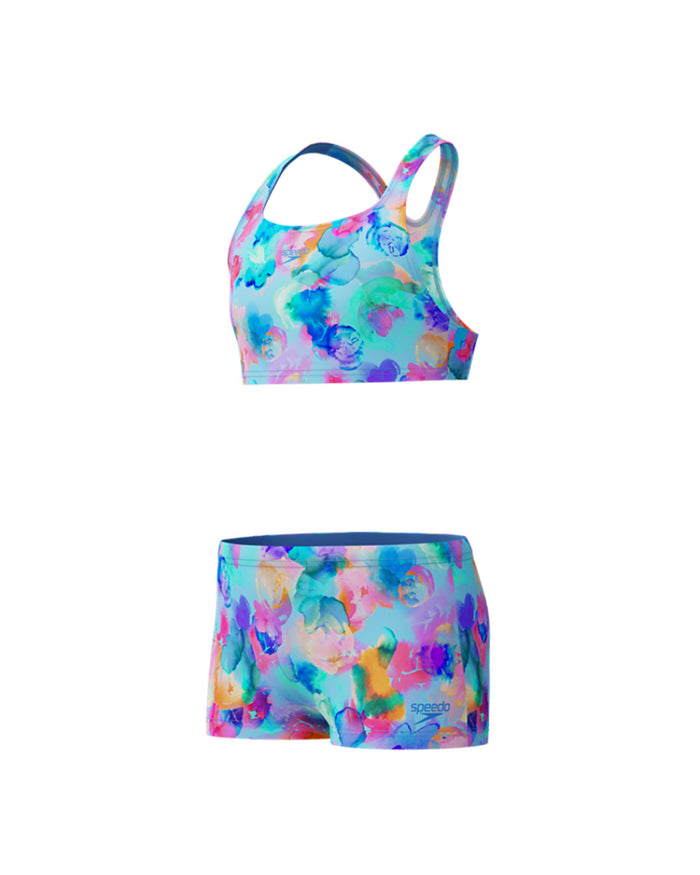 Speedo Junior's (W) Print Racerback 2pc Bikini Set - Light Blue/Pink