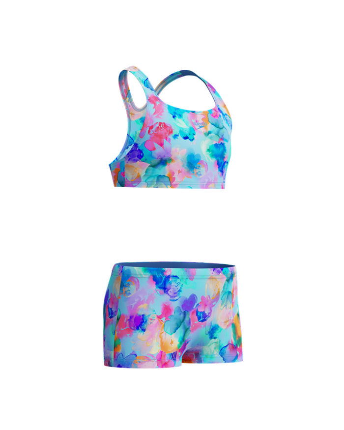 Speedo Junior's (W) Print Racerback 2pc Bikini Set - Light Blue/Pink