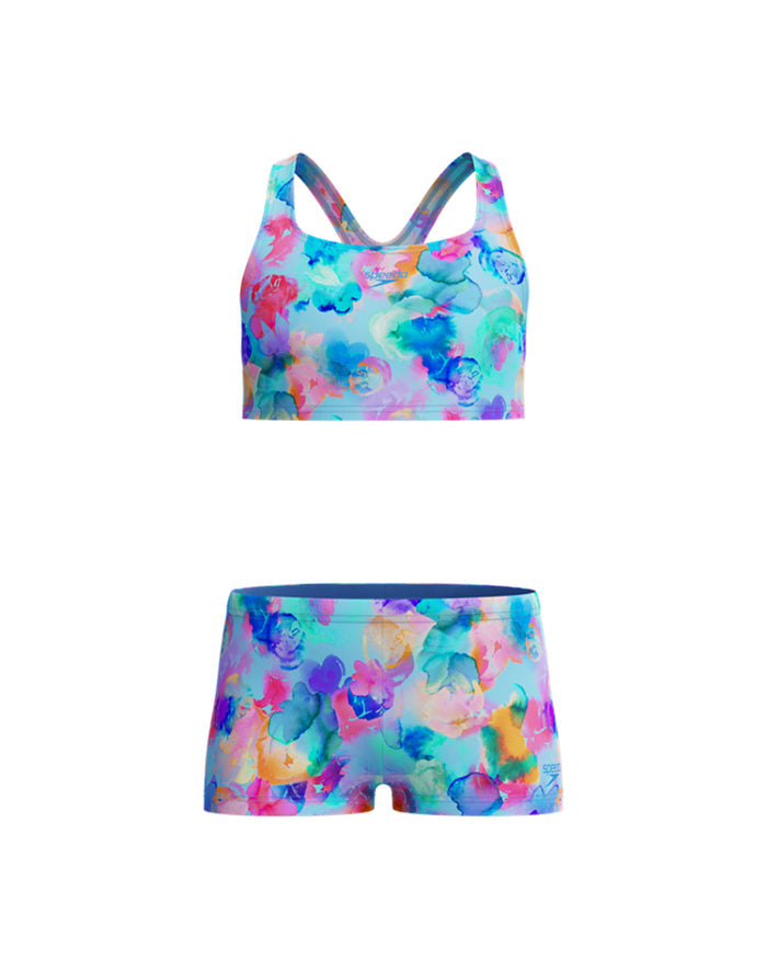 Speedo Junior's (W) Print Racerback 2pc Bikini Set - Light Blue/Pink