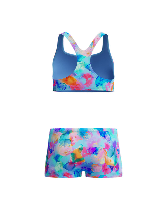 Speedo Junior's (W) Print Racerback 2pc Bikini Set - Light Blue/Pink