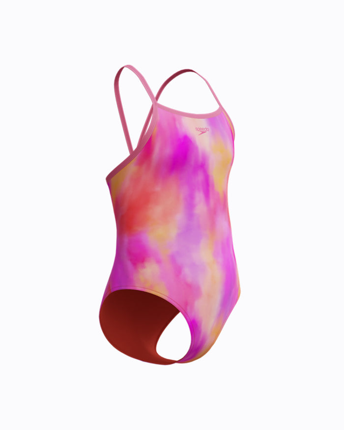Speedo Junior's (W) Print Thinstrap 1pc Swimsuit - Pink/Orange