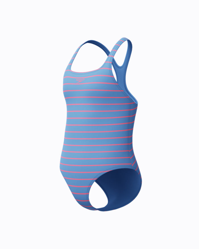 Speedo Junior's (W) Stripe Print Medalist 1pc Swimsuit - Blue/Pink