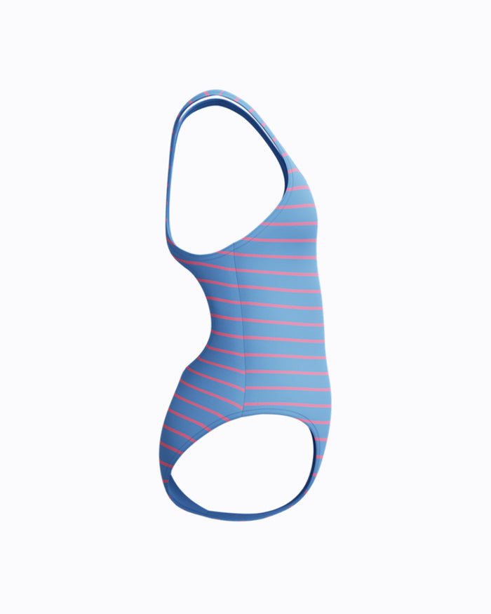 Speedo Junior's (W) Stripe Print Medalist 1pc Swimsuit - Blue/Pink