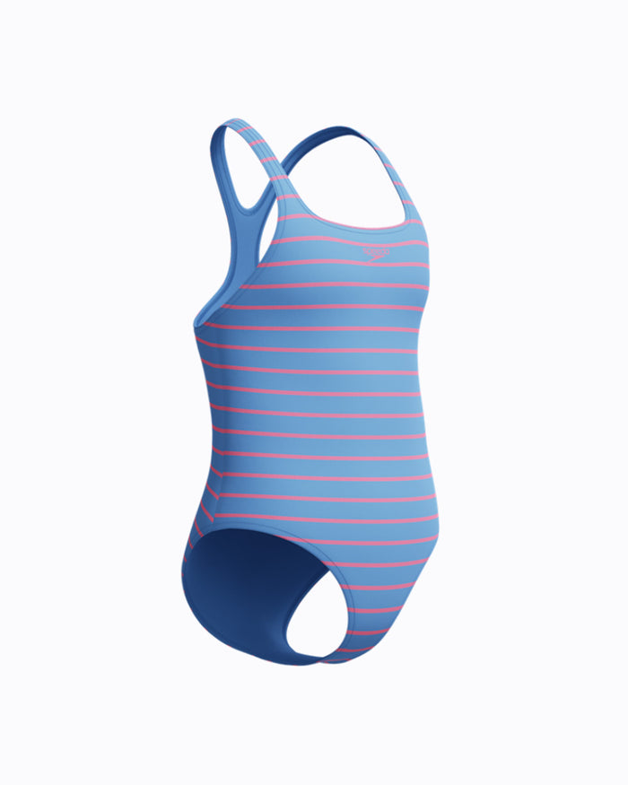 Speedo Junior's (W) Stripe Print Medalist 1pc Swimsuit - Blue/Pink