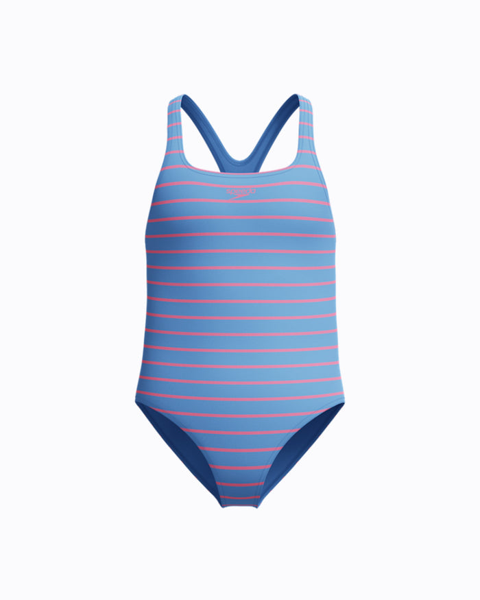 Speedo Junior's (W) Stripe Print Medalist 1pc Swimsuit - Blue/Pink