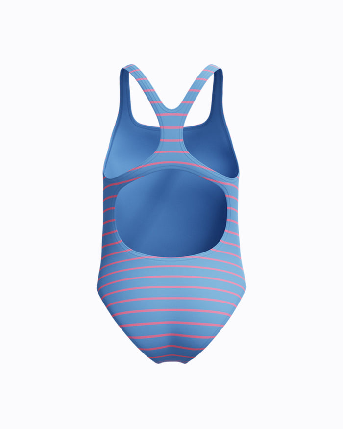 Speedo Junior's (W) Stripe Print Medalist 1pc Swimsuit - Blue/Pink