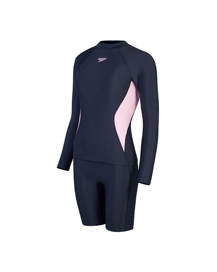 Speedo Women's AsiaFit L/S Rash Top & Jammer Set - Navy/Pink