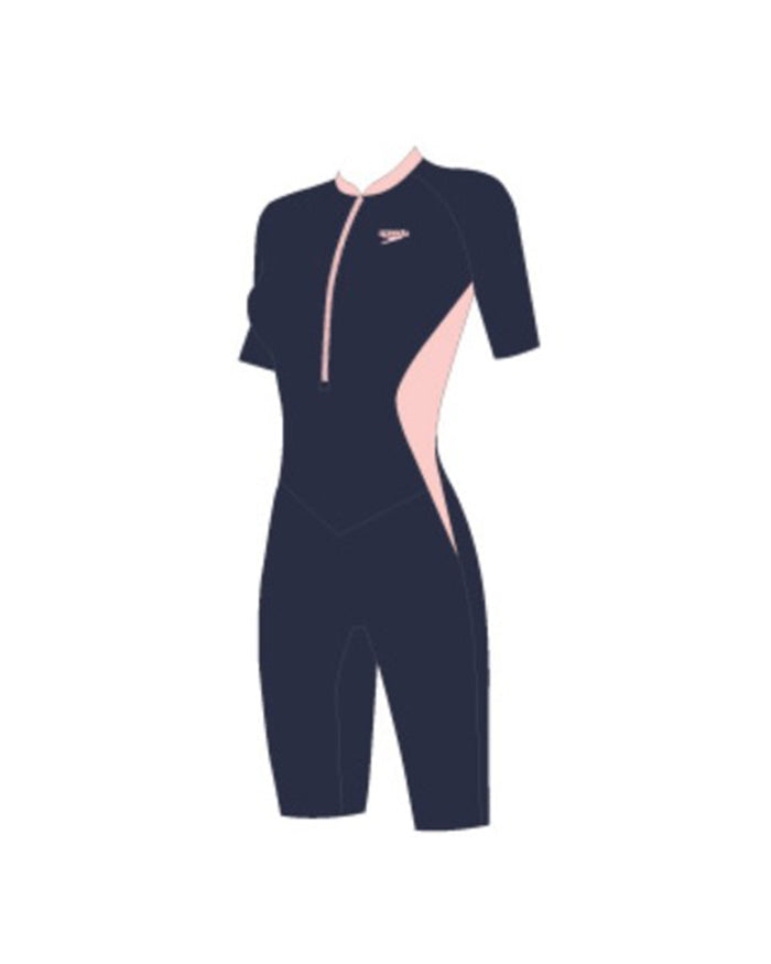 Speedo Women's AsiaFit Zip Front S/S Kneesuit - Navy/Pink