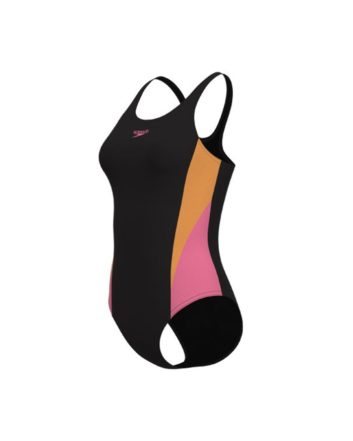 Speedo Women's Colourblock Splice 2.0 1 Piece (AsiaFit) - Black/Orange