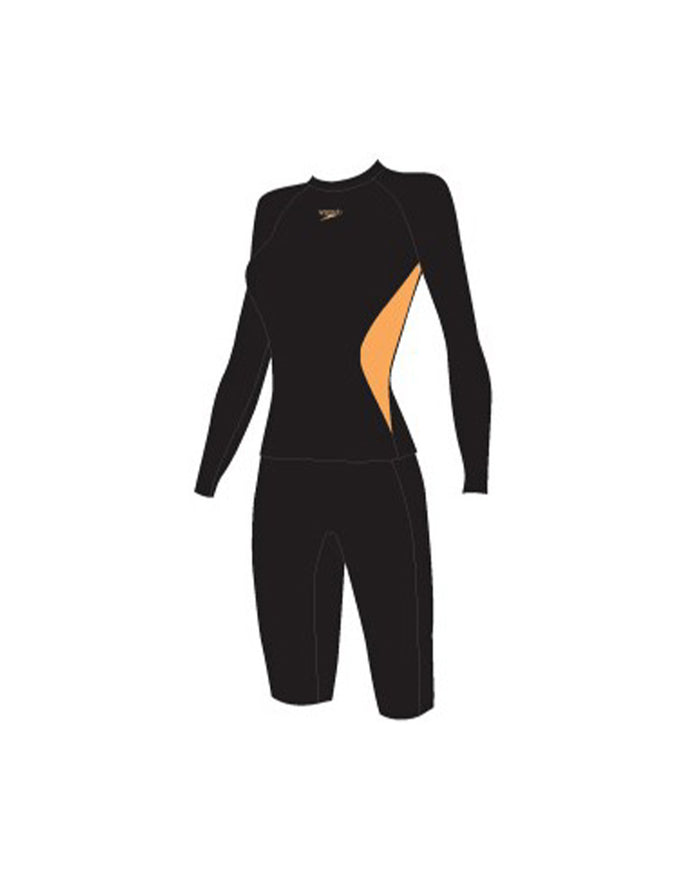 Speedo Women's LS Rash Top & Jammer Set (AsiaFit) - Black/Orange
