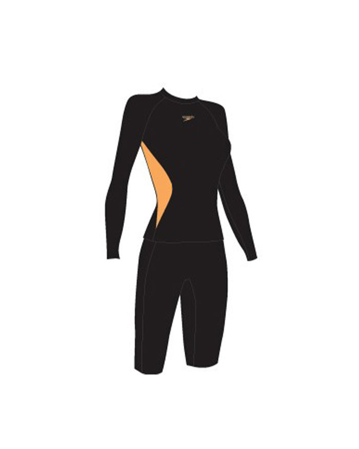 Speedo Women's LS Rash Top & Jammer Set (AsiaFit) - Black/Orange
