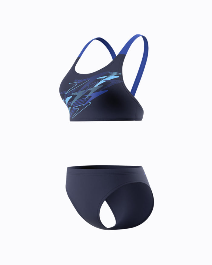 Speedo Women's Medley Logo V-Back 2pc Swimsuit - Navy/Blue