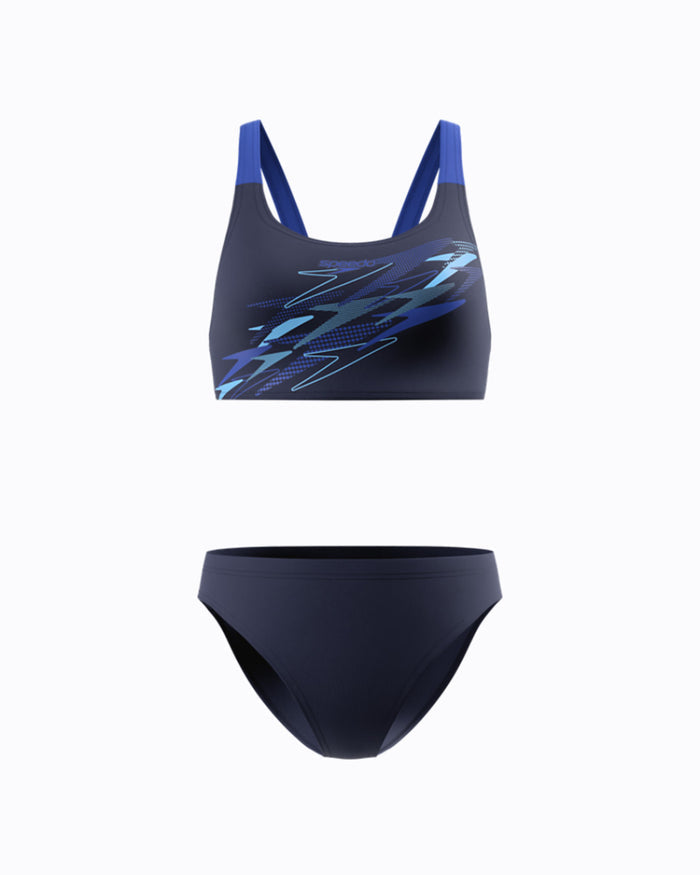 Speedo Women's Medley Logo V-Back 2pc Swimsuit - Navy/Blue