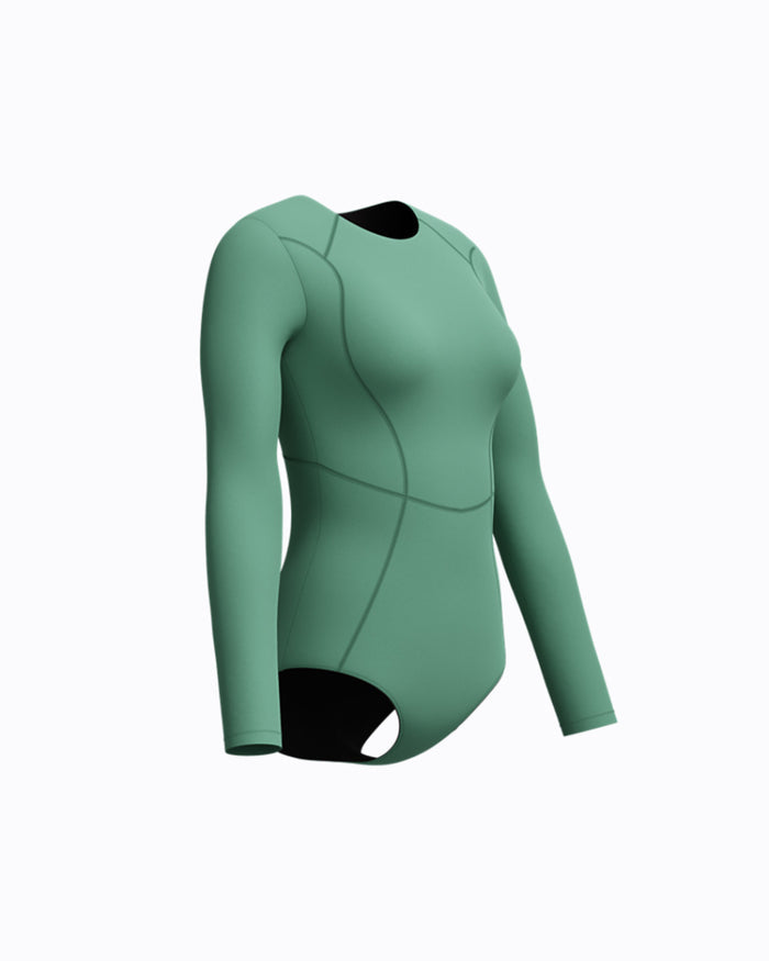 Speedo Women's Ocean Flex L/S Zip 1pc Swimsuit - Green