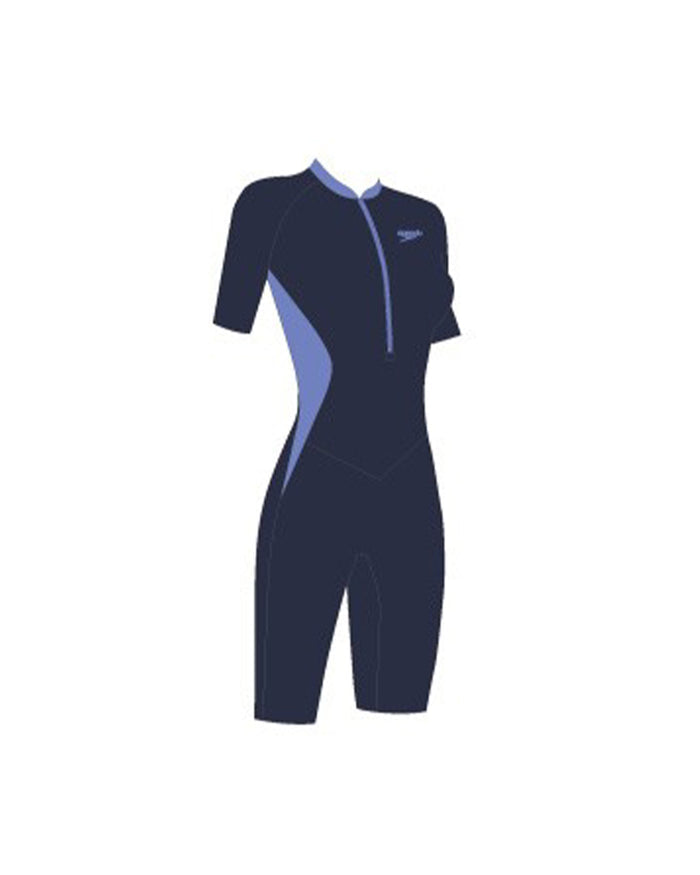 Speedo Women's Zip Front S/S Kneesuit (AsiaFit) - Navy/Blue