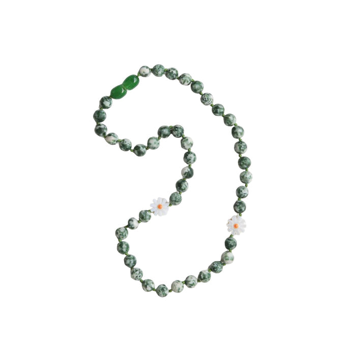 Summer & Storm Necklace Green Spot Jasper with Flowers