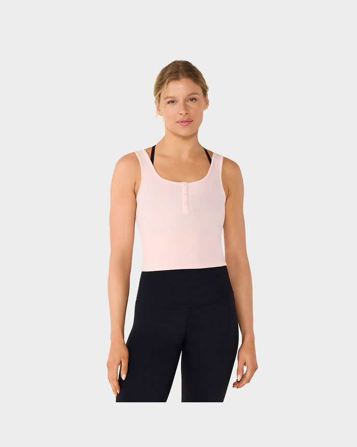 TAVI Fitted Henley Tank - Ballet Pink