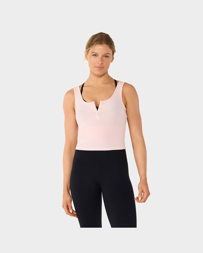 TAVI Fitted Henley Tank - Ballet Pink