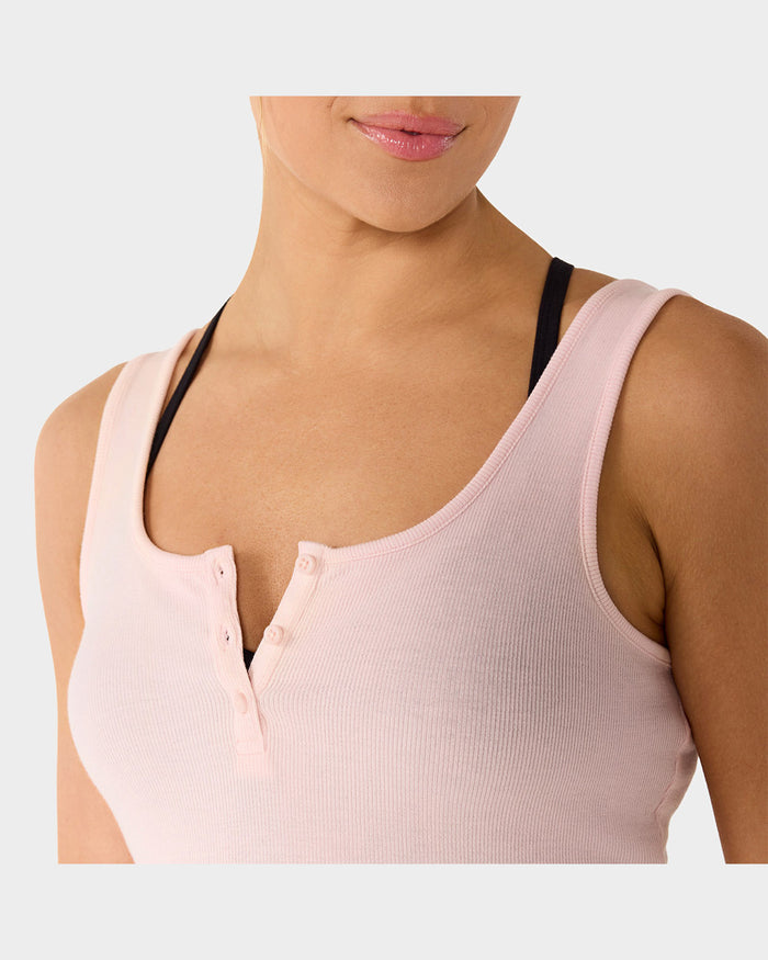 TAVI Fitted Henley Tank - Ballet Pink