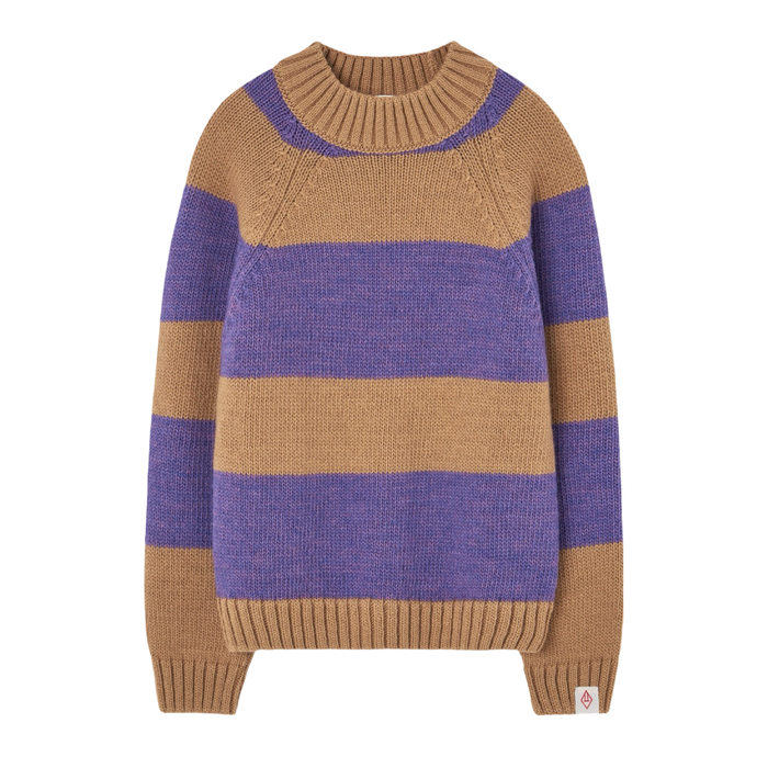 The Animals Observatory Boxfish Wool Kids Sweater Purple Stripe