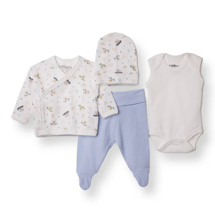 Tiffany Boys Premature Baby Set Animal with Poppers Envelope Neck Long Leg Long Sleeve - Ecru Ecru - ebebek