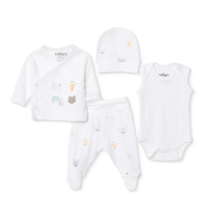 Tiffany Boys Premature Baby Set Animal with Poppers Envelope Neck Long Leg Long Sleeve - Ecru Ecru - ebebek