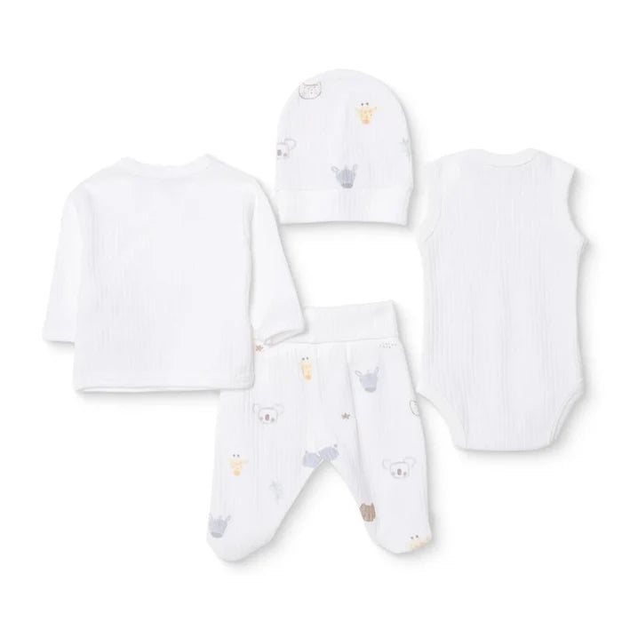 Tiffany Boys Premature Baby Set Animal with Poppers Envelope Neck Long Leg Long Sleeve - Ecru Ecru - ebebek