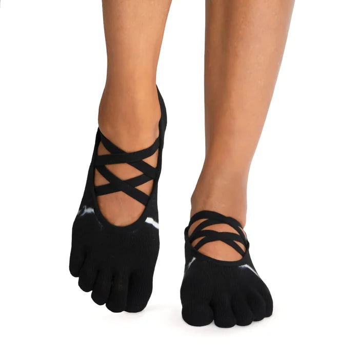 TOESOX Full Toe Elle Grip Socks - Black Tie Dye Stripe