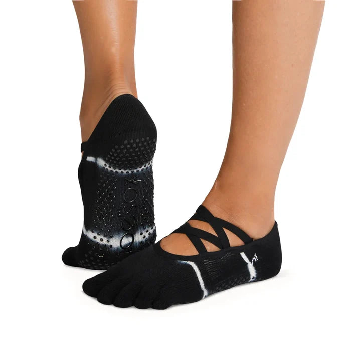 TOESOX Full Toe Elle Grip Socks - Black Tie Dye Stripe