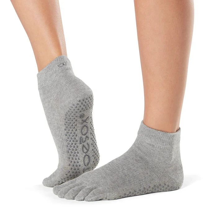 TOESOX Grip Full Toe Ankle - Heather Grey