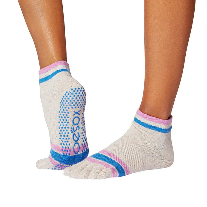 TOESOX Grip Full Toe Ankle - Paradise Navy Stripe
