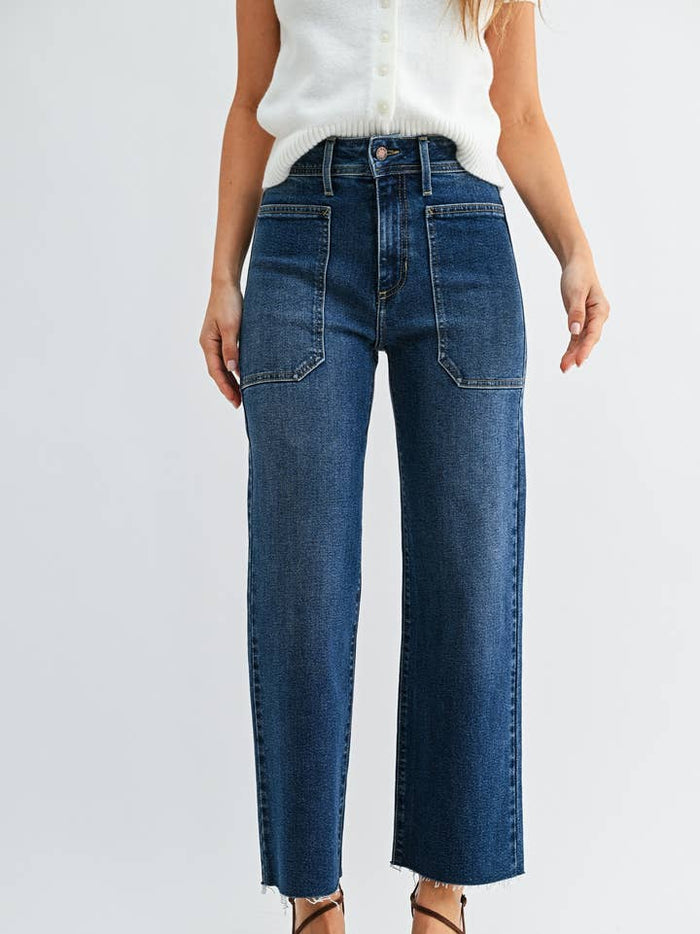 Wiley HR Utility Pocket Wide Leg Denim - Dark Denim