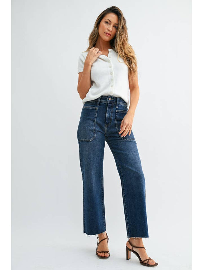 Wiley HR Utility Pocket Wide Leg Denim - Dark Denim