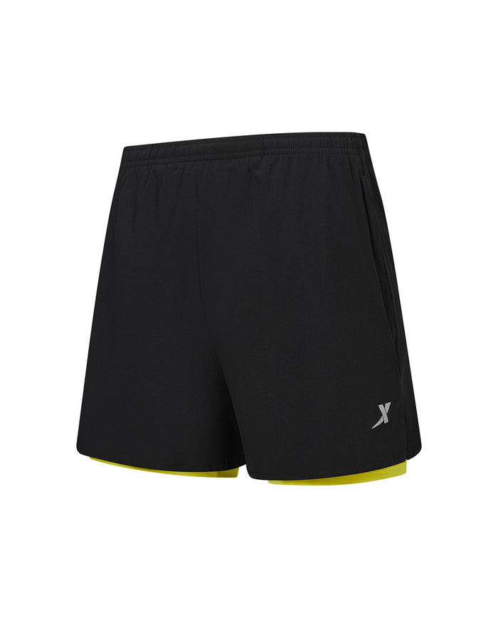 Xtep Men's Woven Shorts - Black01/Chartreuse Green
