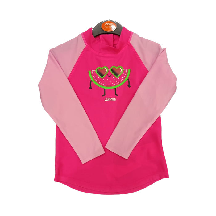 ZOGGS Girl's Long Sleeve Zip Sun Top Kids Ecolast - Melon Smile Print